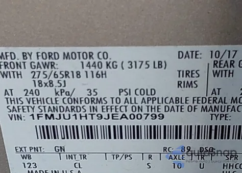 2018 Ford Expedition Xlt from USA, damaged, VIN 1FMJU1HT9JEA00799